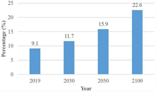 全球65岁及以上老年人口比例