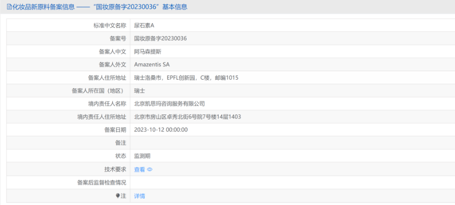 尿石素A成功备案