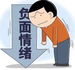 卡通人物被负面情绪的牌子压着