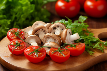 西红柿和募蘑菇实拍图